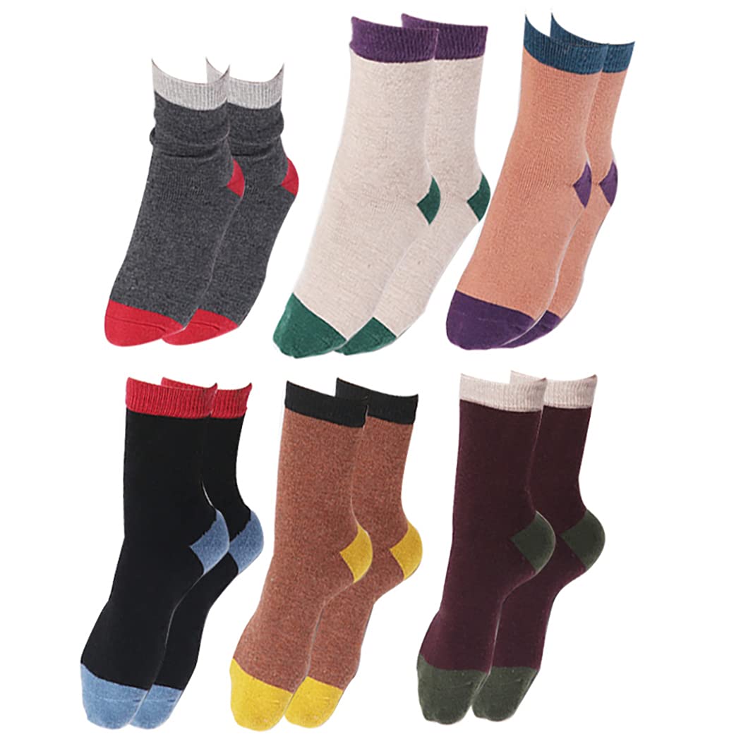 LicogelLicogel Nonslip Autumn Funky Vintage Dress Walking Basic Daily Women Crew Socks Simple 6 Pairs Cozy Fashion Breathable Thickened Winter Socks Fake Wool Socks for Girl