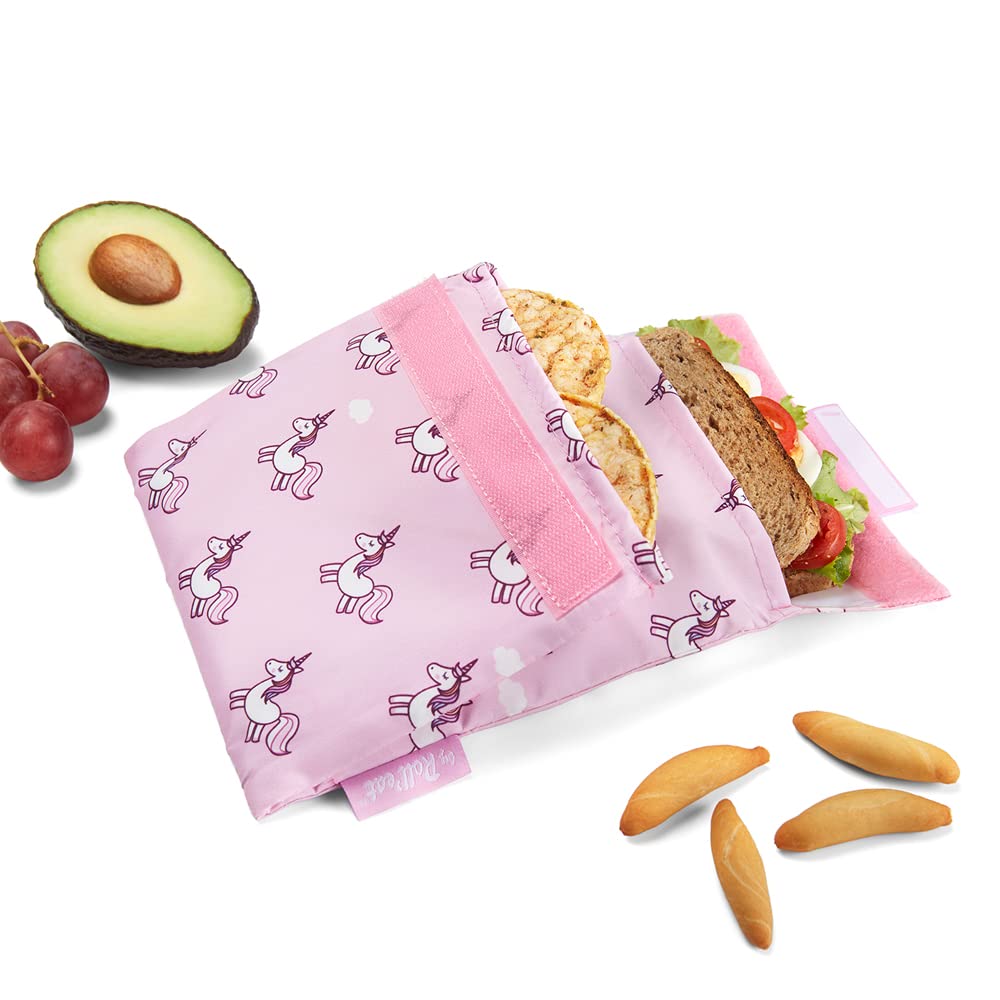 Roll'eat Porta Sandwich Reutilizable - Bolsa Ecológica Sin BPA, Diseño Unicorns, Para Snacks Y Comida