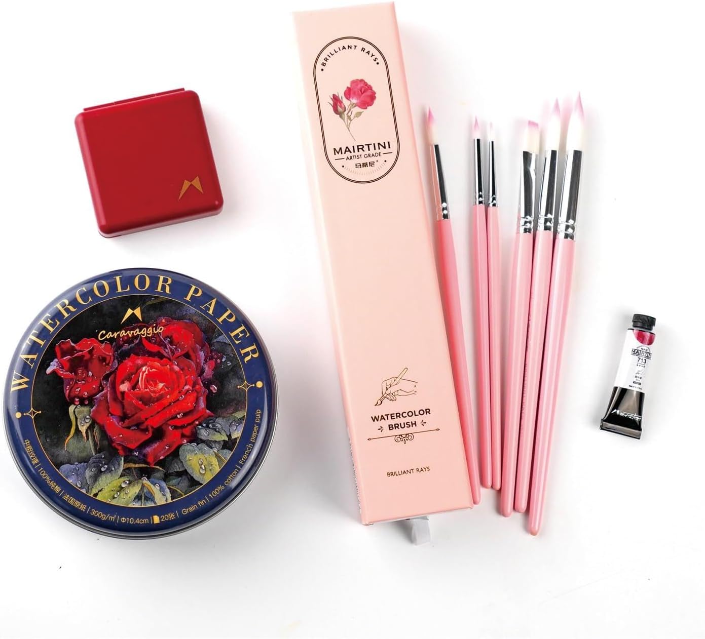 Rose-themed Limited Edition Watercolor Set with Mini Travel Kit, Watercolor Paper and Brushes