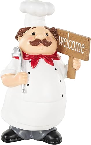 Miniatura 4 de Deco 79 Polystone - Escultura decorativa de chef, estatuas decorativas de cocina con letreros de bienvenida, juego de 2 figuras decorativas de 5