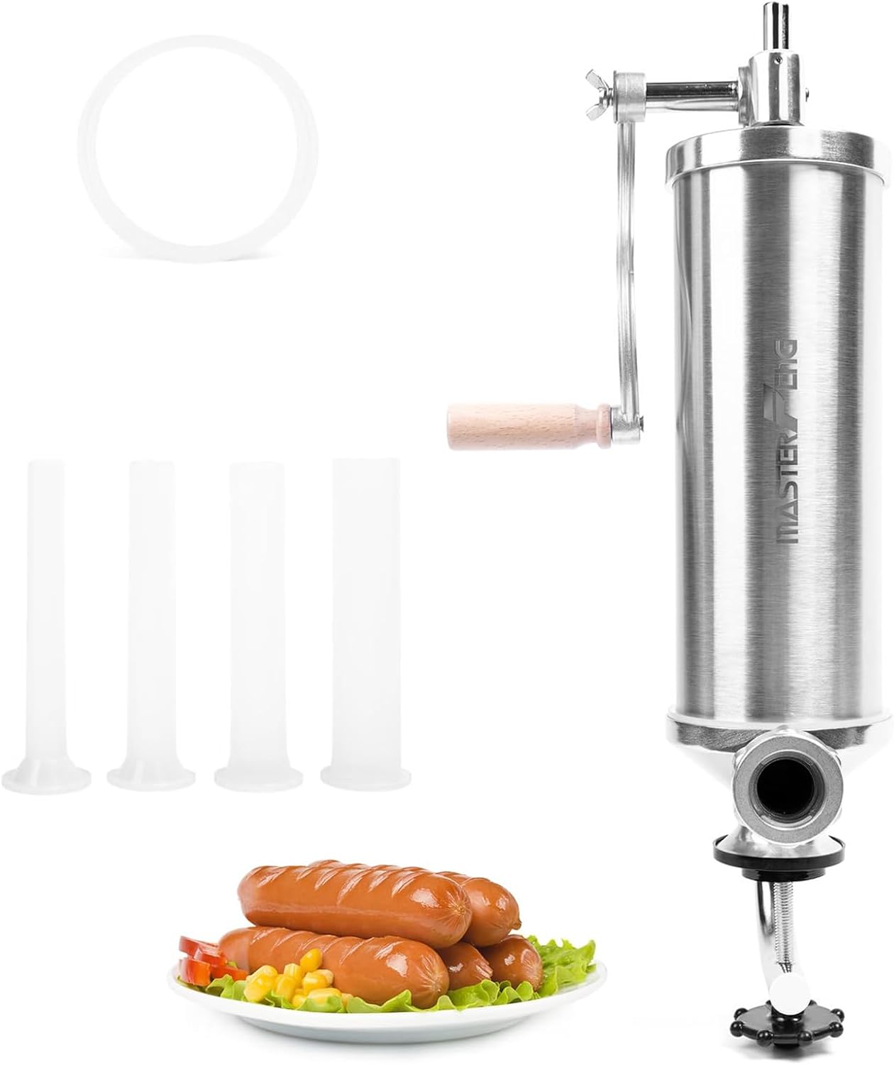 MASTER FENG 5 LBS Sausage Stuffer Vertical Stainless Steel Stuffing Maker Machine Packed with 4 Stuffing Funnels