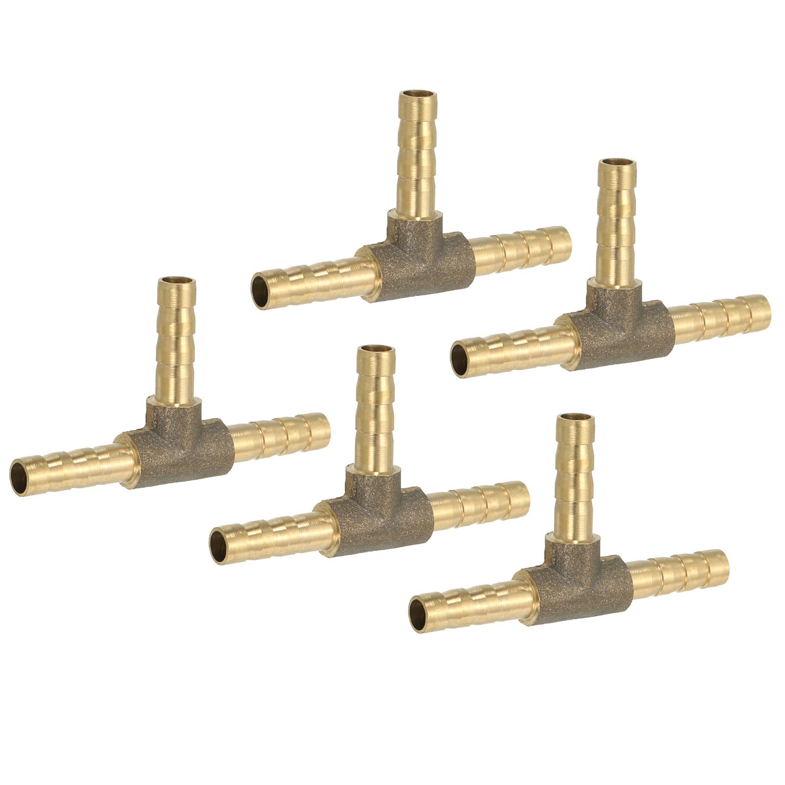 PATIKIL 1/2" Brass Tee Hose Barb Fitting, 3 Ways Union Intersection T Shape Barbed Split for Air Water Fuel Gas Liquid, Golden — view 30