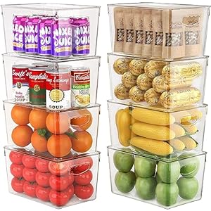 8 Pack Clear Storage Bins with Lids Stackable, Large Plastic Storage Bins with Handle for Pantry Organization and Storage, Perfect Containers for Fridge Organizer, Freezer, Kitchen, Cabinets, Bathroom