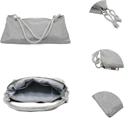 Miniatura 2 de UMREN Bolsos Hobo con diamantes de imitación para mujer, elegante bolso de noche de cristal brillante para fiesta, club, boda