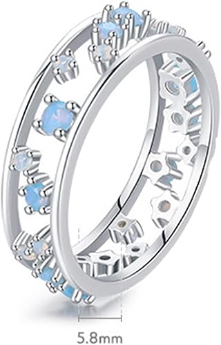 Vista 5 de Anillos de promesa, anillos de matrimonio para mujer 9K14K oro blanco banda hueca con ópalo redondo azul