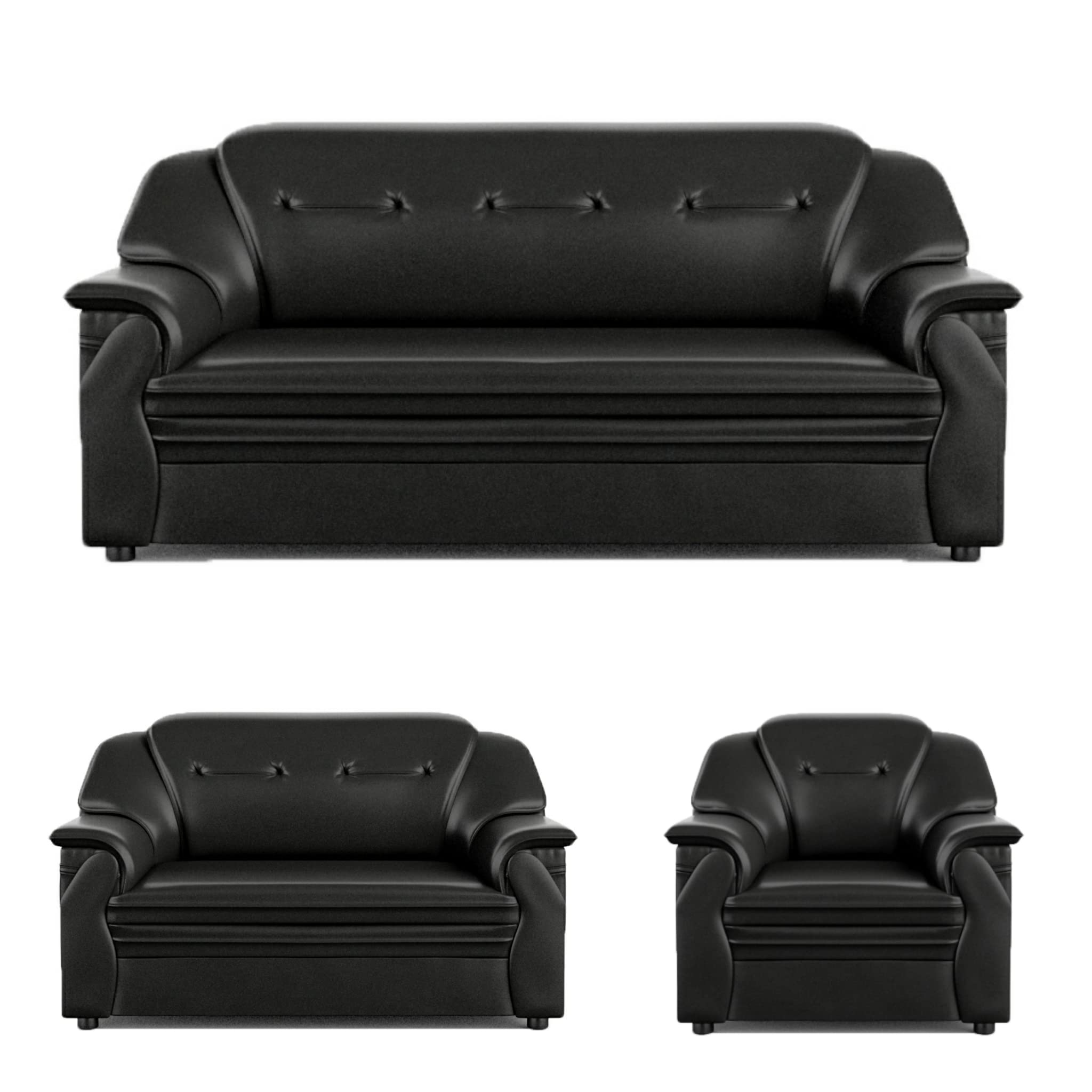 Sekar Lifestyle Polyurethane Series Leatherette Sofa Set for Living Room (Black, 3+2+1 Seater)