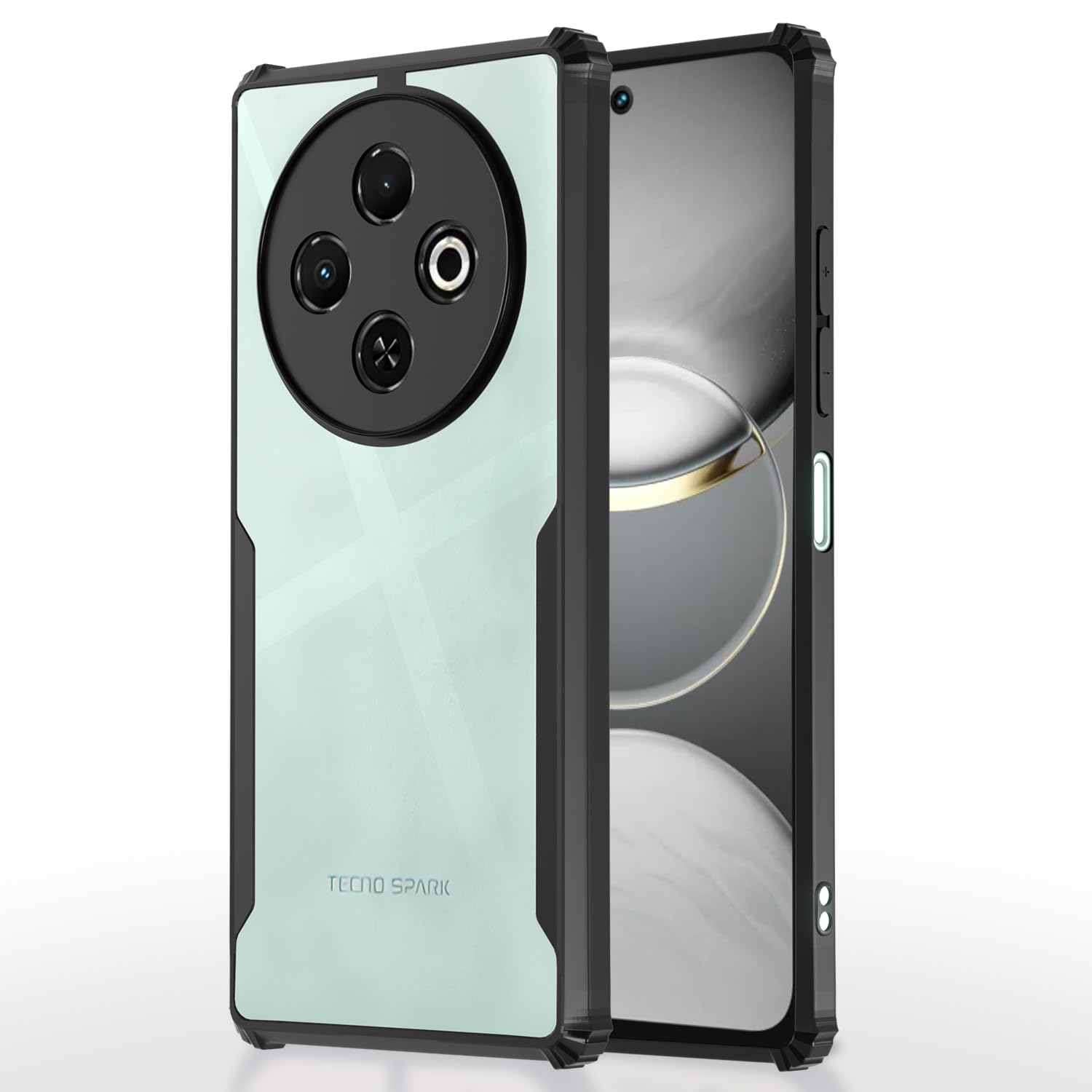 Amazon Basics Back Cover for Tecno Spark 30C | Crystal Clear Transparent Back | Ultra Hyrbid | Full Camera Protection | Raised Edge | Bumper Cover (Black)