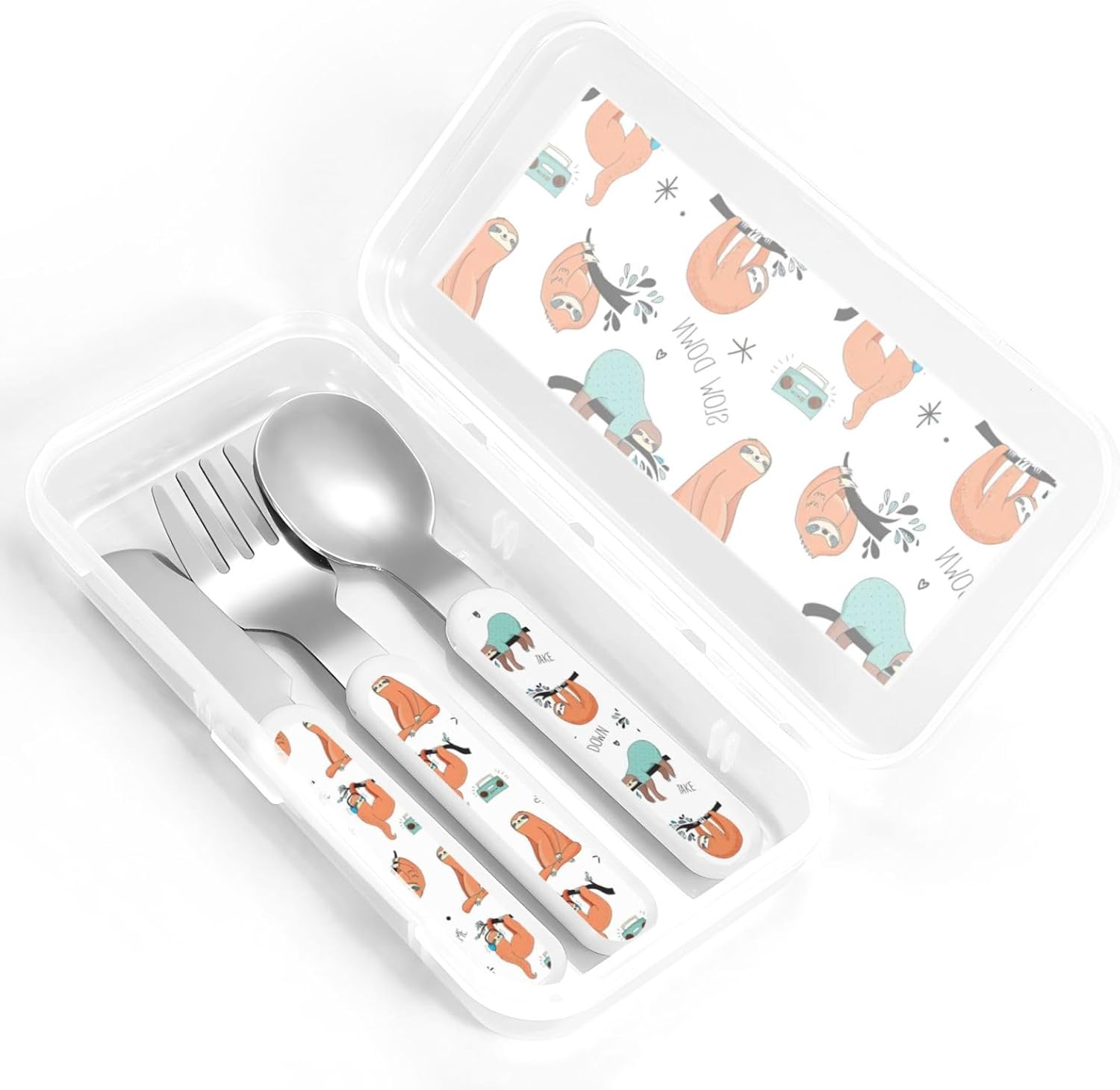 Brown Sloth Print Stainless Knife Spoon Fork 3-Piece Set,Flatware Cutlery Set With Storage Case