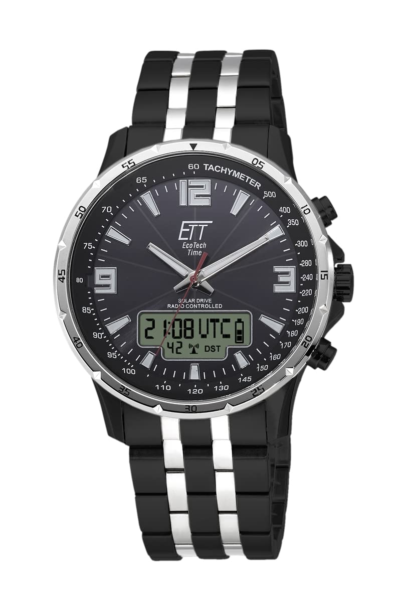 ETT Eco Tech Time Funk Solar Weltzeit Herren Uhr Chronograph mit Edelstahl massiv Armband EGS-11568-21M