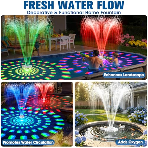 HaiNova 8000mAh Rechargeable Pool Fountain with Lights,2026 Floating Pool Fountain for Above Ground Pool Water Fountain Pump with Anchor, Swimming Pool Fountain Floating Pump for Pool Pond-White