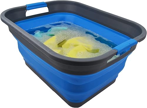 Miniatura 6 de SAMMART Cesta de plástico plegable de 36 litros (9.5 galones), contenedor de almacenamiento plegable y organizador, tina de lavado portátil, cesta