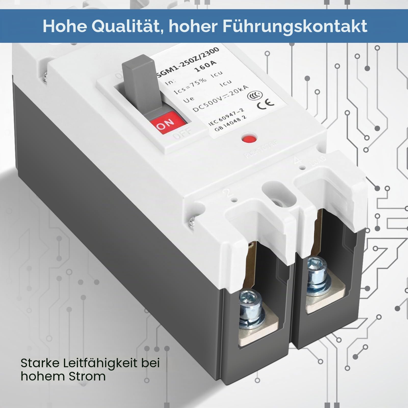 DC-Leistungsschalter 2p Kunststoffgehäuse-Leistungsschalter Solarschalter 500 V 160 A, Geeignet für Solarpanel-Stromnetzsysteme