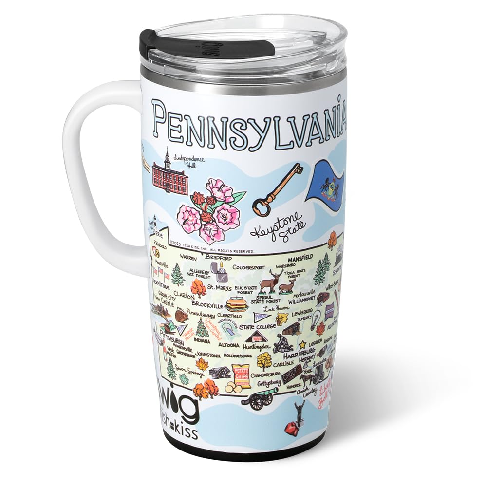 Swig Life Reisebecher, isolierter Becher mit Griff und Deckel, Reise-Kaffeetasse, Becherhalter, Edelstahl, 625 ml, wiederverwendbar, isoliert mit Deckel (Pennsylvania)