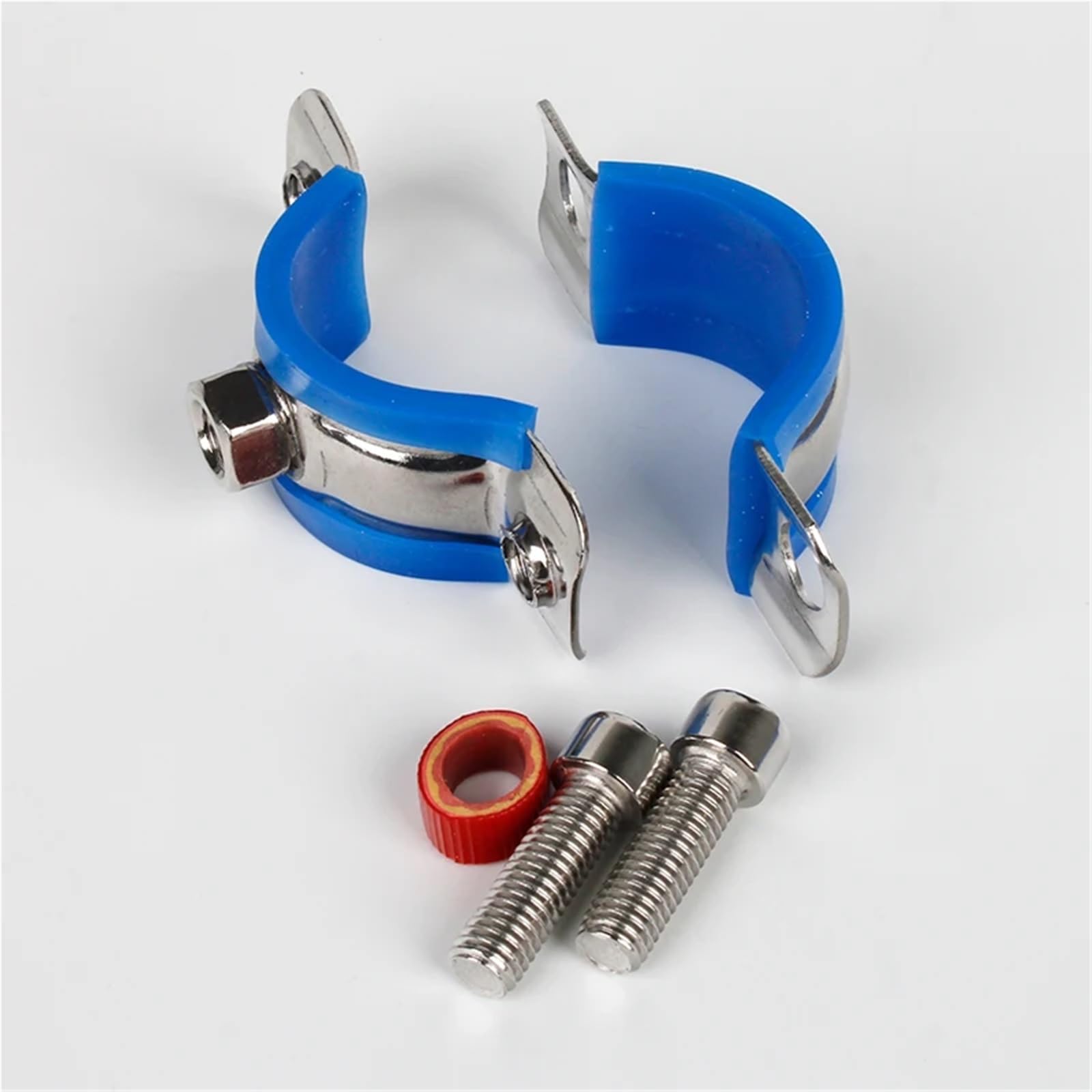 Con caja azul M8 x 1,25 mm, ajuste hembra, tubo OD de 19-108 mm, acero inoxidable 304, abrazadera de soporte para tubo de acero inoxidable (compatible con tubo OD de 60-65 mm)