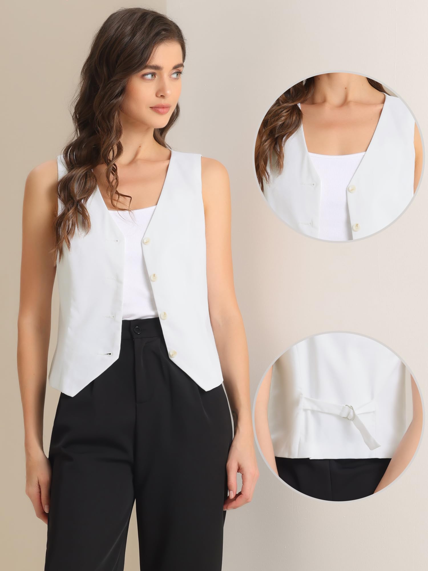 Allegra K Linen Vest Waistcoat for Women's Fashion Sleeveless Button Down V Neck Crop Top Summer Vest