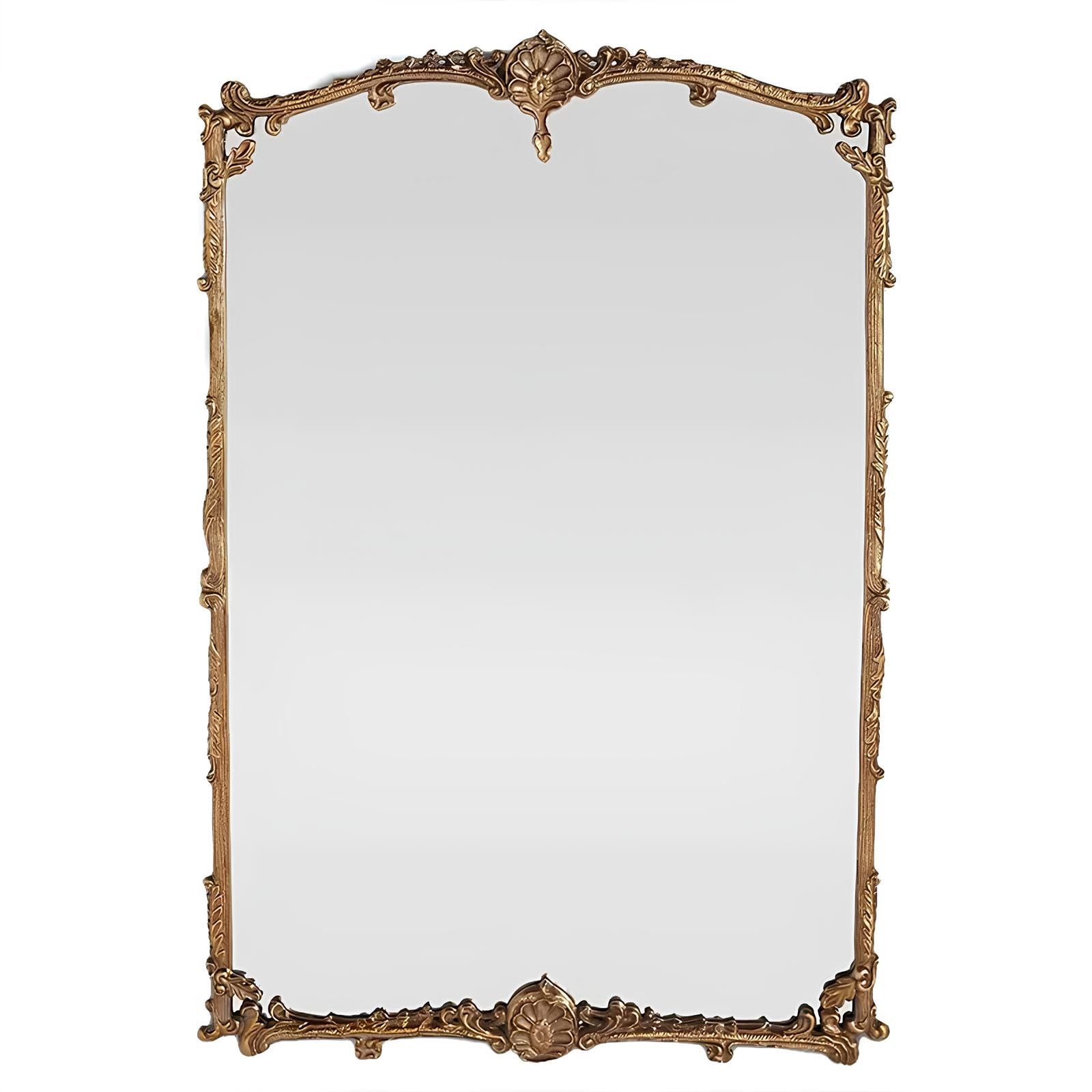 Espejo de Pared Vintage Francés Dorado, Espejo Decorativo de Madera con Tallados Florales, Espejo HD para Salón, Dormitorio, Tocador y Chimenea