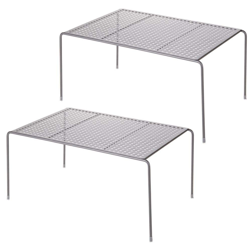 mDesign set de 2 étagère cuisine – rangement cuisine autoportant en métal – range vaisselle de cuisine pour tasses, assiettes, aliments, etc. – gris