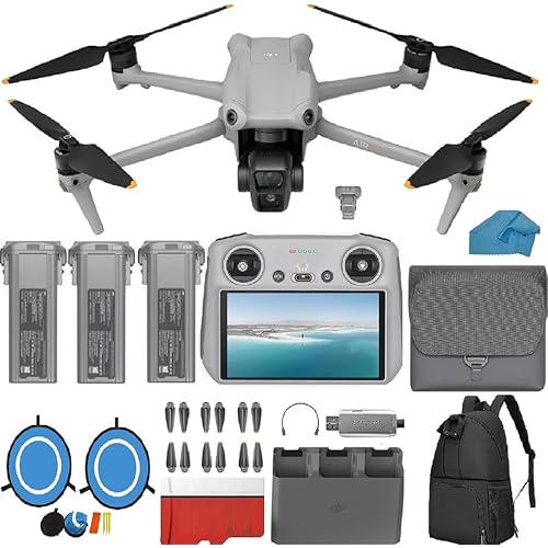 DJI Air 3 Drone Fly More Combo with DJI RC 2 Screen Remote Drone with 4K HDR, 46-Min Max Flight Time, 48MP Bundle with 128 GB Micro SD Card, 3.0 USB Card Reader, Landing Pad, Waterproof Backpack and More