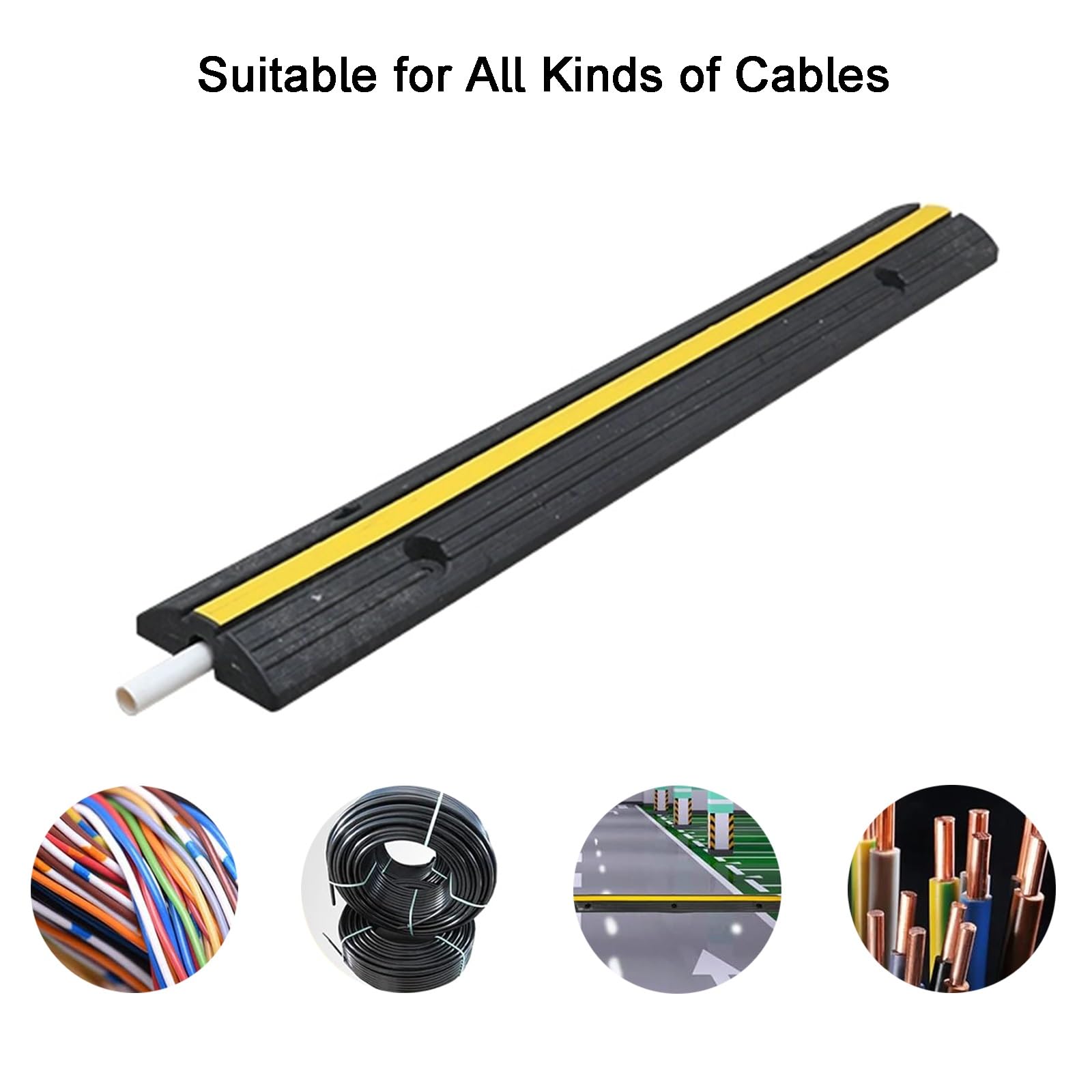 Protector Cables de Goma y Plástico, Canaleta Cables Suelo, Rampa Protectora de Cables, Canal Único, Superficie Antideslizante, para Cables en el Suelo (2 Piezas)
