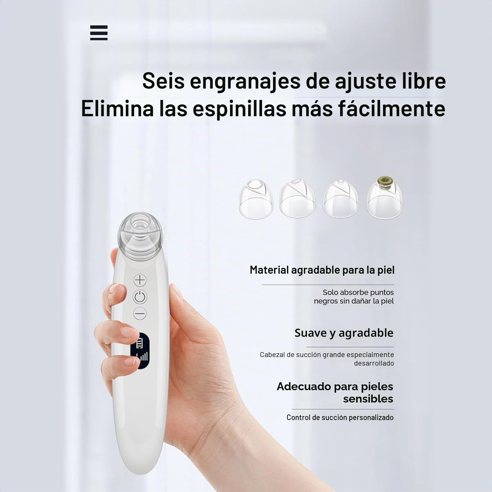 Eliminador de espinillas, limpiador de poros facial, limpiador de poros eléctrico, para puntos negros y acné, dispositivo de limpieza facial, 4 cabezales de aspiración, 6 modos con píxeles HD de 200 W