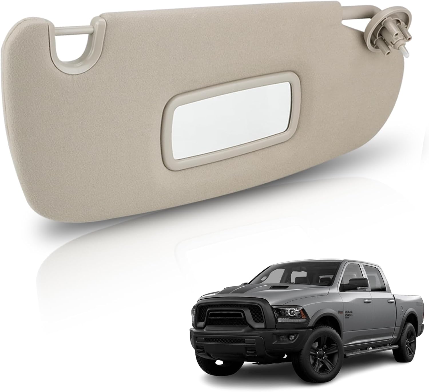 Bestview Right Passenger Side Sun Visor Replacement for 2002-2009 Dodge Ram 1500 2500 3500, Windshield Sun Visor Replaces 1CT11TL2AA, Beige Textured Fabric