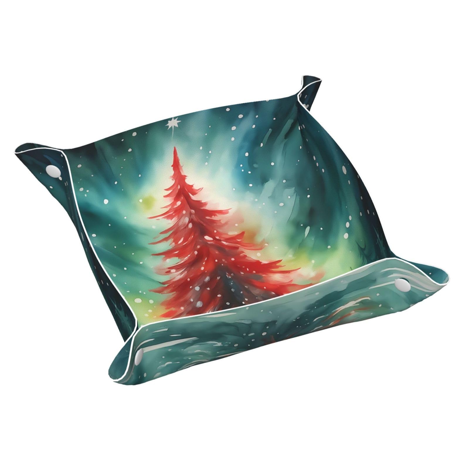 HLBSDM Glowing Christmas Tree at Snowy Night Tray Men's Leather Valet Parking Portable Entrance Trays Bedside Storage Box