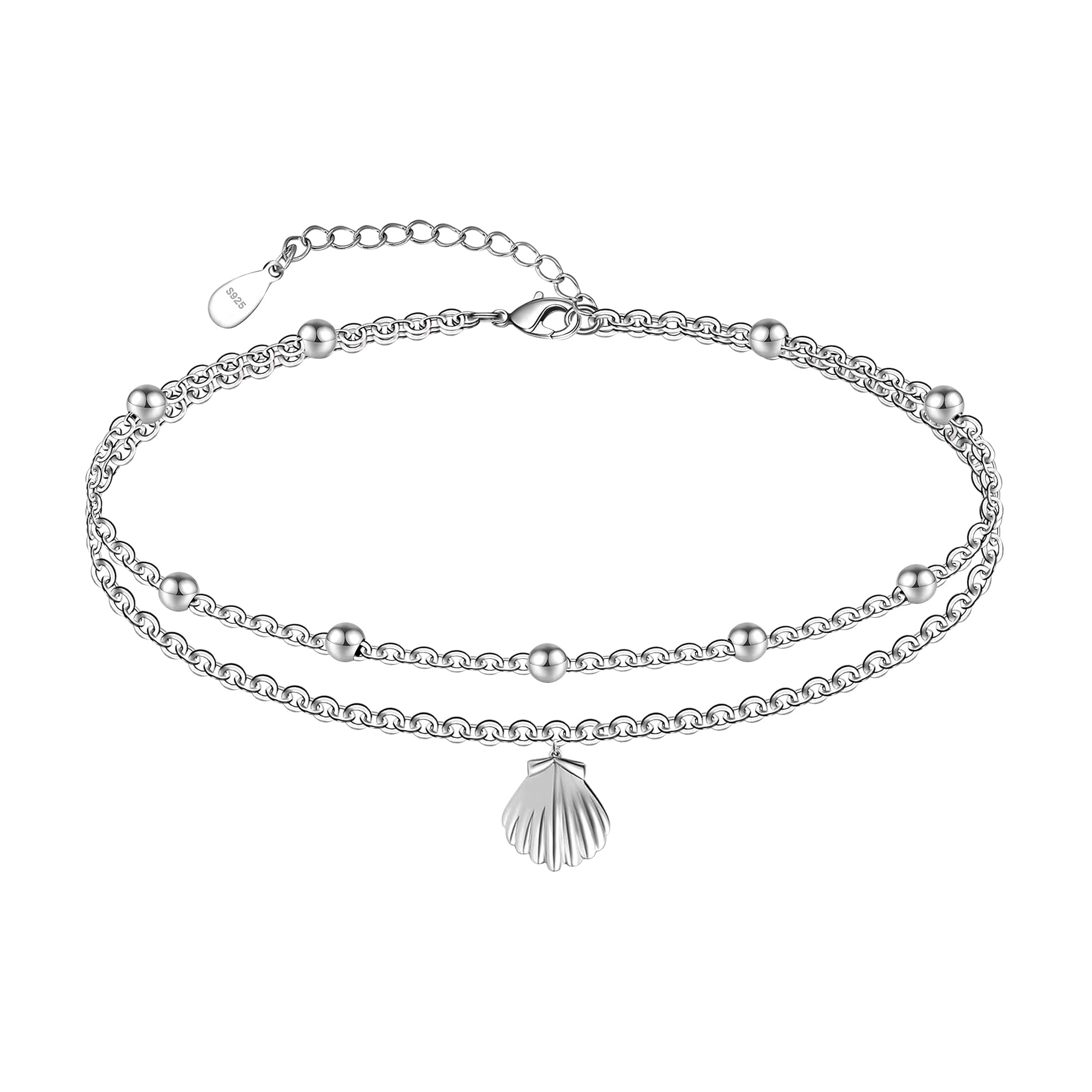 CHIC &amp; ARTSY 925 Sterling Silver Ankle Bracelets for Women, Adjustable Layered Foot Chains with Nature &amp; Symbol Charms, Lightweight Comfort Fit Boho Beach Everyday Jewelry