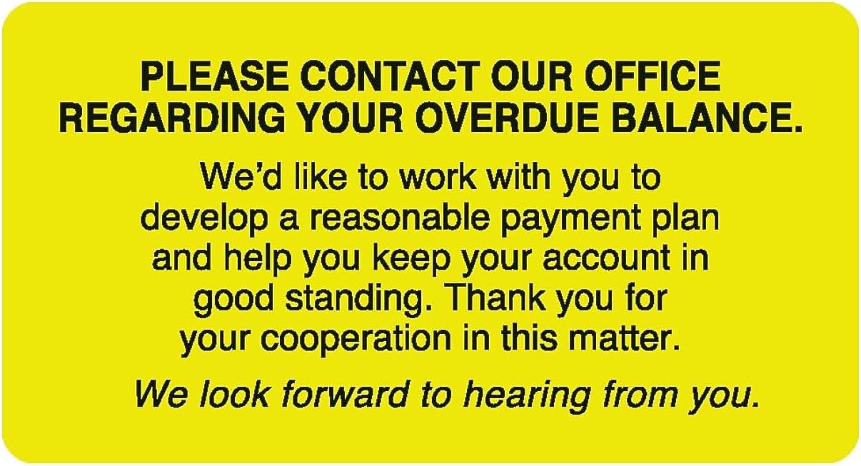 Past Due Collection Labels, Please contact our Office, Fl Chartreuse, 1-3/4x3-1/4", 250 Labels