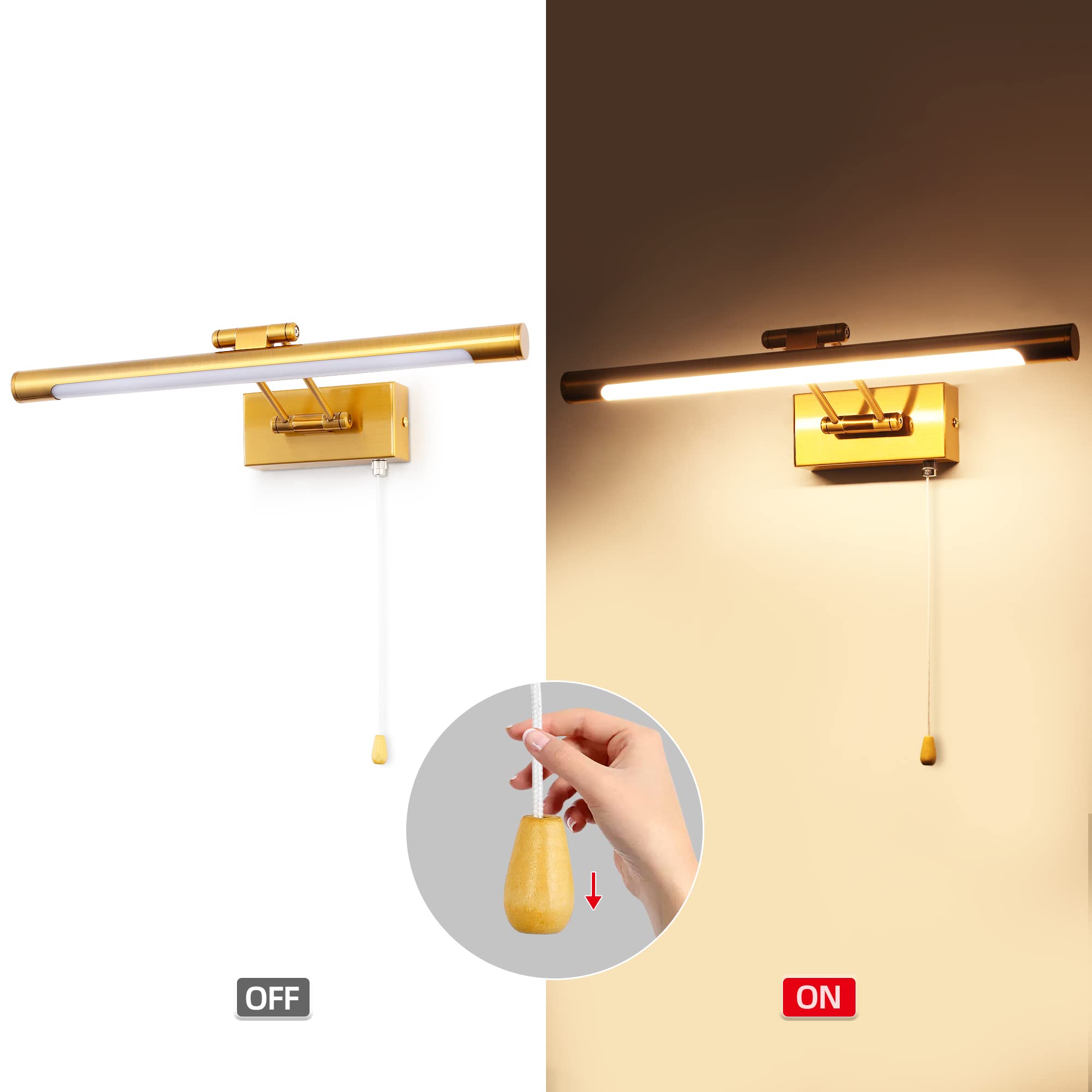 MantoLite Aplique Pared Interior 8W, Aplique de Pared LED Para Espejo de Baño con Cabezal Giratorio, Accesorios de Lámpara de Lectura de Noche de Restaurante de Hotel de 3000K (Latón 40cm)