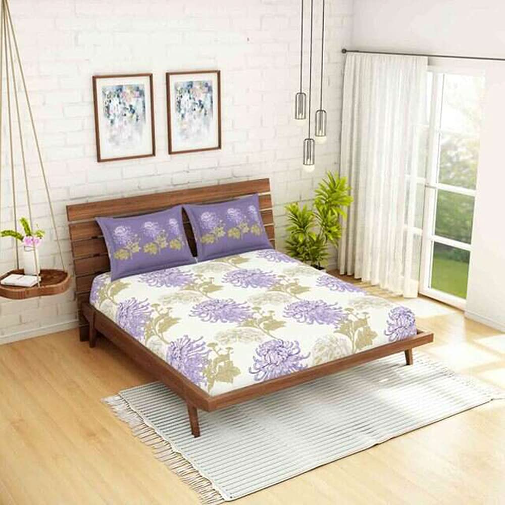 Spaces 100% Cotton Double Bedsheet Breatheable Soft Feel Skin Safe 144 Tc Violet Bedsheet for Double Bed-image-39