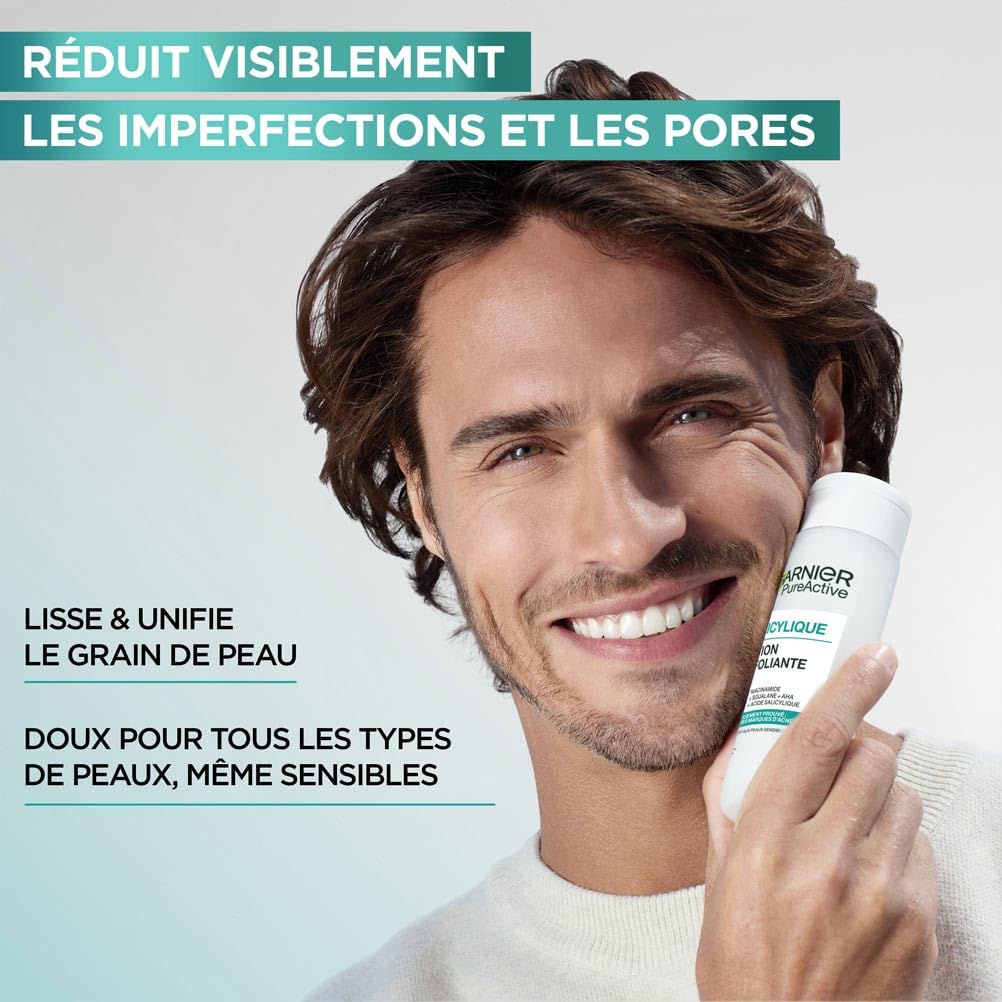GARNIER Pure Active - Soin Exfoliant Visage - Réduit Les Marques D'acné & Les Pores - Niacinamide, AHA & Acide Salicylique - Formule Liquide Légère - Vegan & Cruelty Free - Unisexe - 120 ml