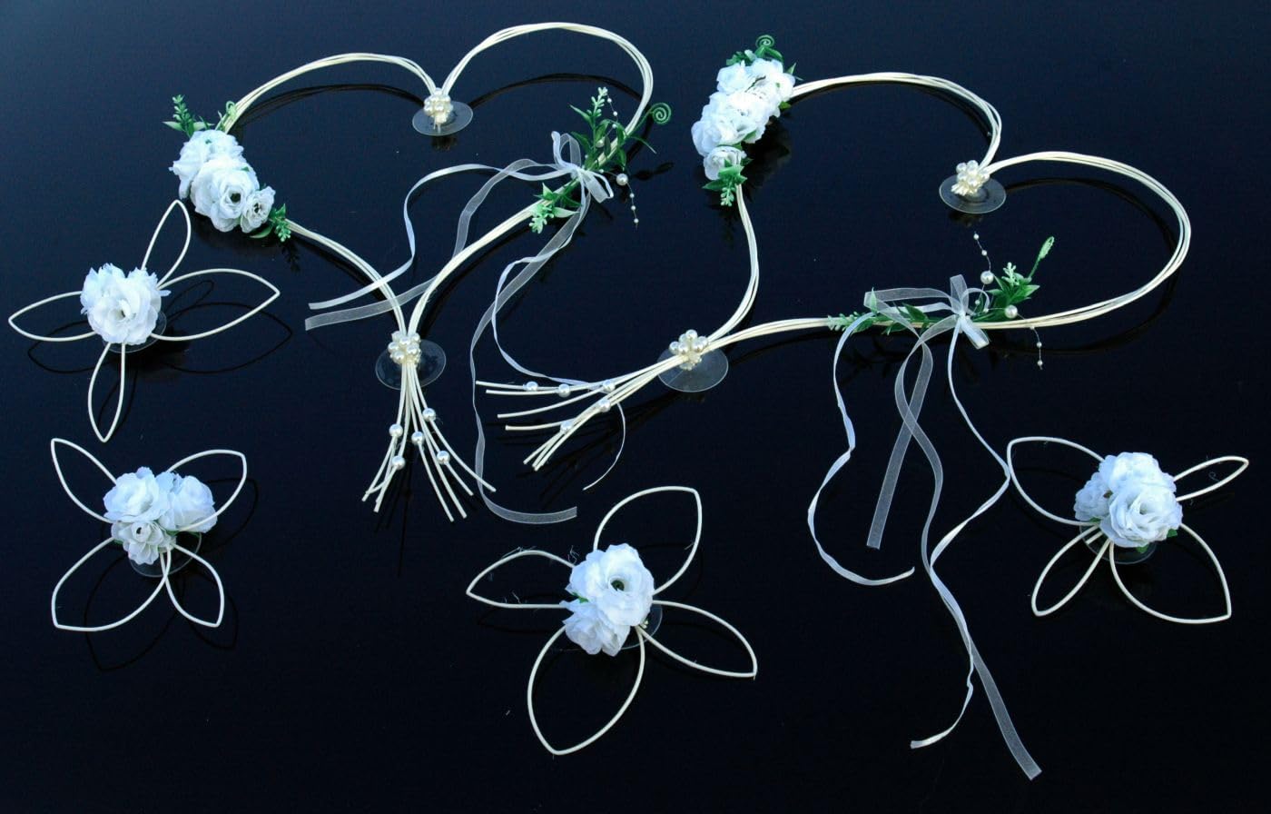 Auto-schmuck so einfach so kreativ Decorazione per auto a forma di cuore romantico, per sposa, coppia di rose, decorazione per matrimonio, auto, matrimonio, decorazione (bianco, 6 set)