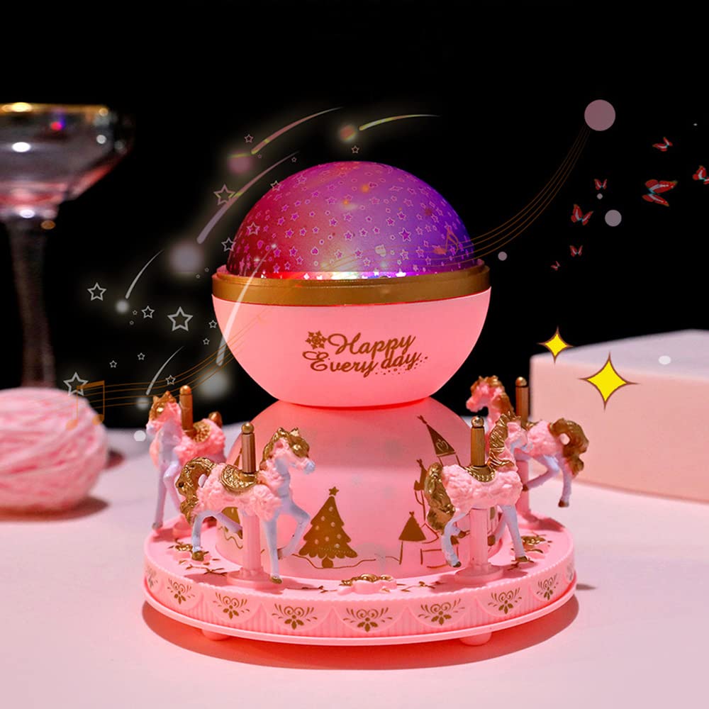 Lifenanny Carousel Starry Projector Music Box, 360 Degree Rotating