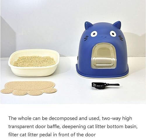 Miniatura 4 de KIZQYN Inodoro para mascotas totalmente cerrado para gatos, inodoro semicerrado para gatos, caja de arena grande y creativa para gatos, bandeja de