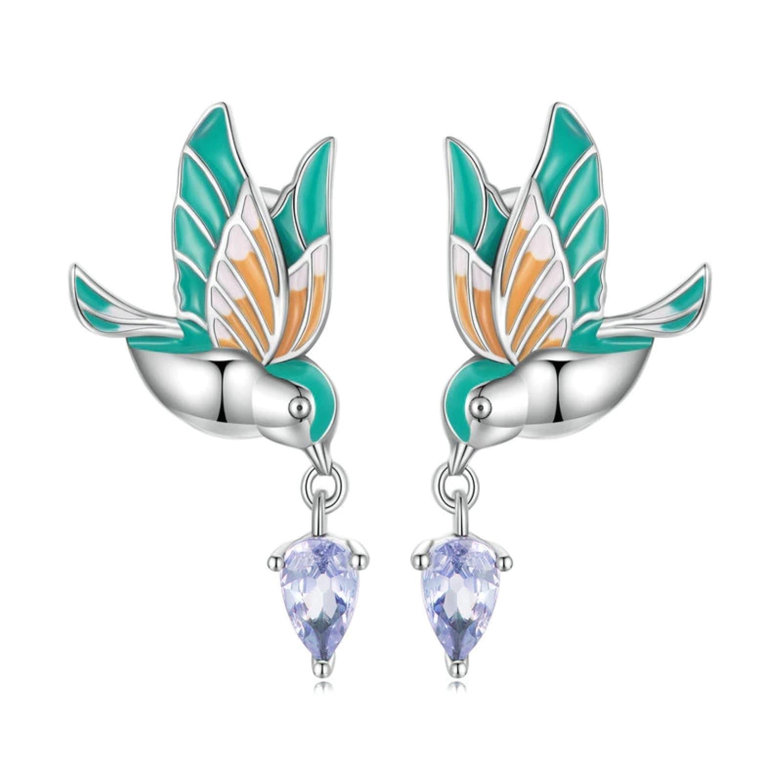 Orecchini da Donna, 925 Sterling Silver Exqusite Kingfisher Orecchini a Bottone per Le Donne Orecchini a Bottone con Uccelli Colorati Regalo alla Moda Gioielleria raffinata Accessori Moda