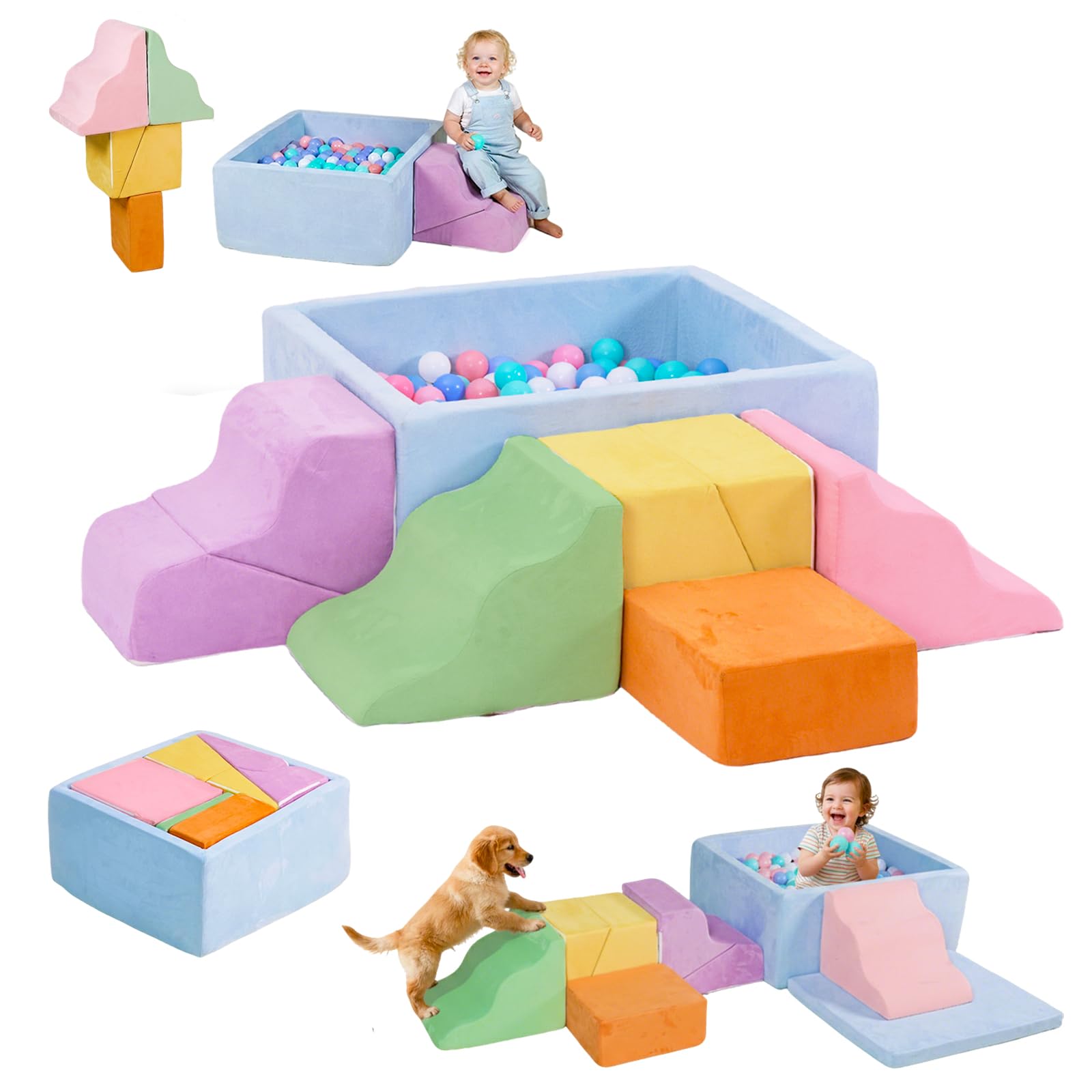 7PCS Soft Foam Climbing Blocks for Toddlers with Ball Pit Climbing Toys