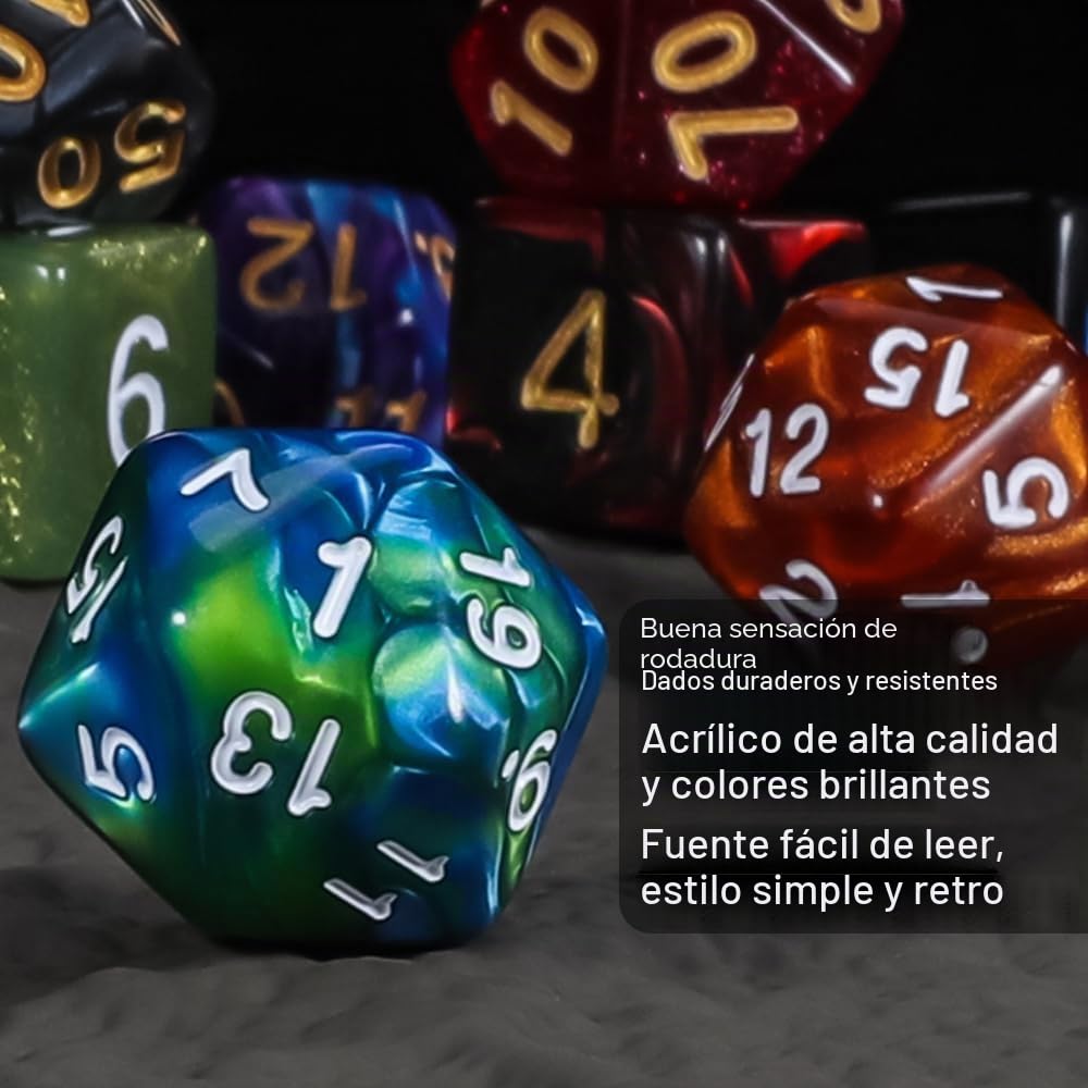 QMAY Juego de dados DND, 25 x 7 (175 piezas) dados poliédricos compatibles con Dungeon and Dragons MTG Table Games RPG DND., DCIE25