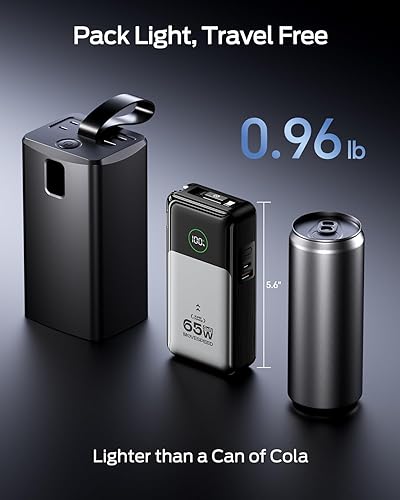 Miniatura 9 de MOVE SPEED Cargador portátil para computadora portátil de 20000 mAh 65 W, paquete de baterías esenciales de viaje con cable USB-C retráctil