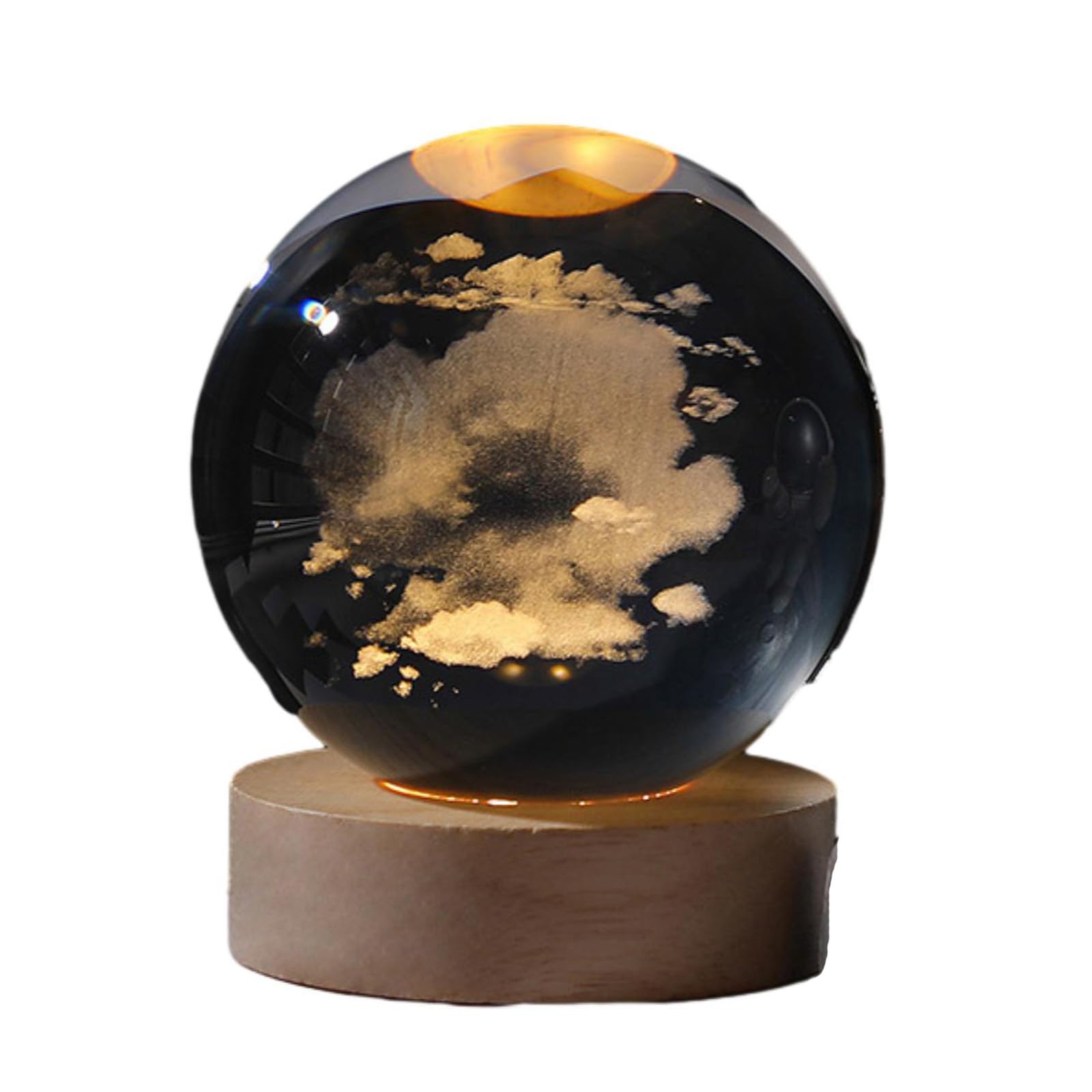 BBTISG 3D Solar System Crystal Ball, 3D Planet Model Night Lights with Wooden Base Solar System 3D Crystal Ball Mood Light or Kids Friends Birthday (Clouds)