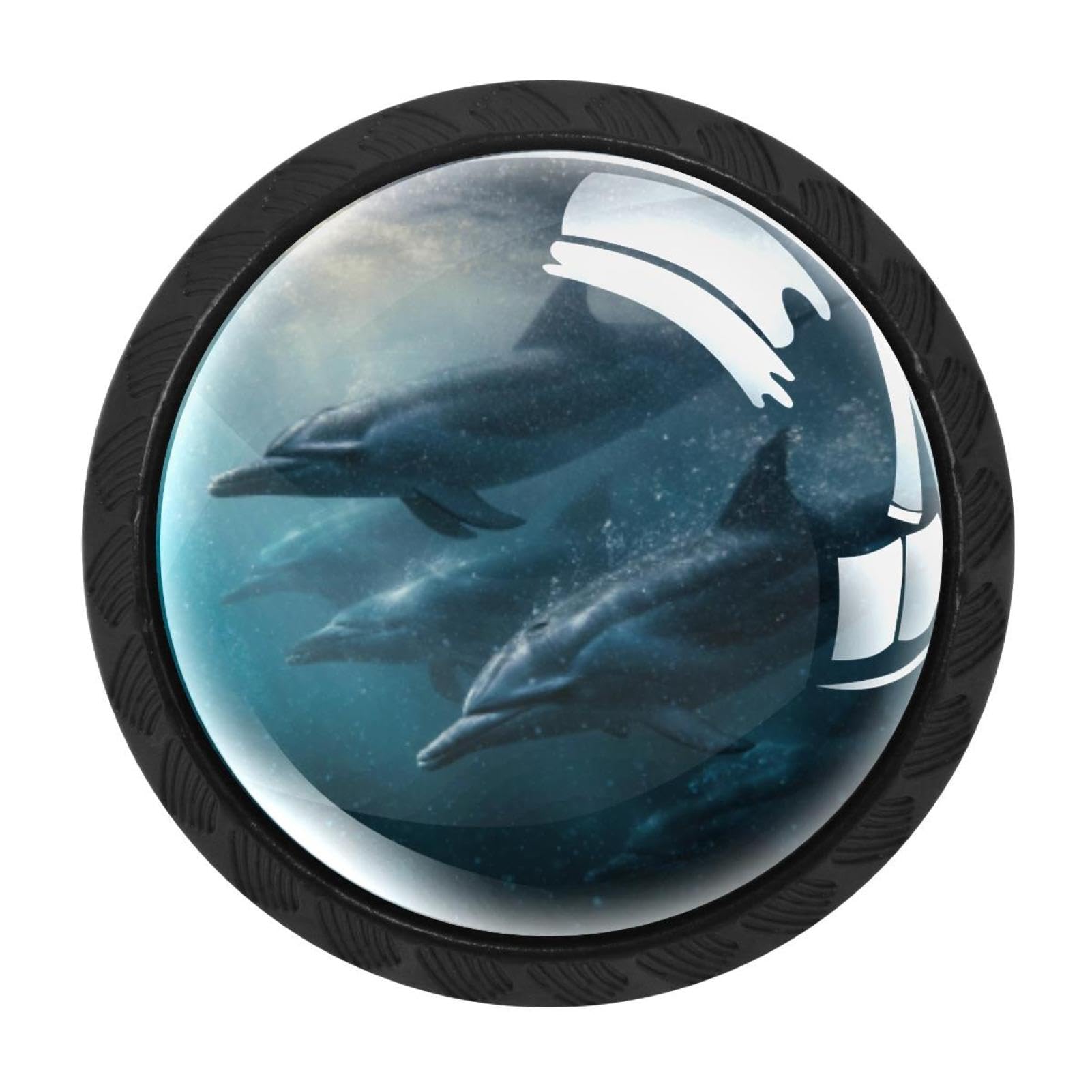 CHENZZZZ 4 Pack Underwater Dolphins (1) Dresser Drawer Cabinet Knobs Black Round Drawer Knob Pull Handle with Screws for Kitchen Wardrobe Cupboard Furniture Decor