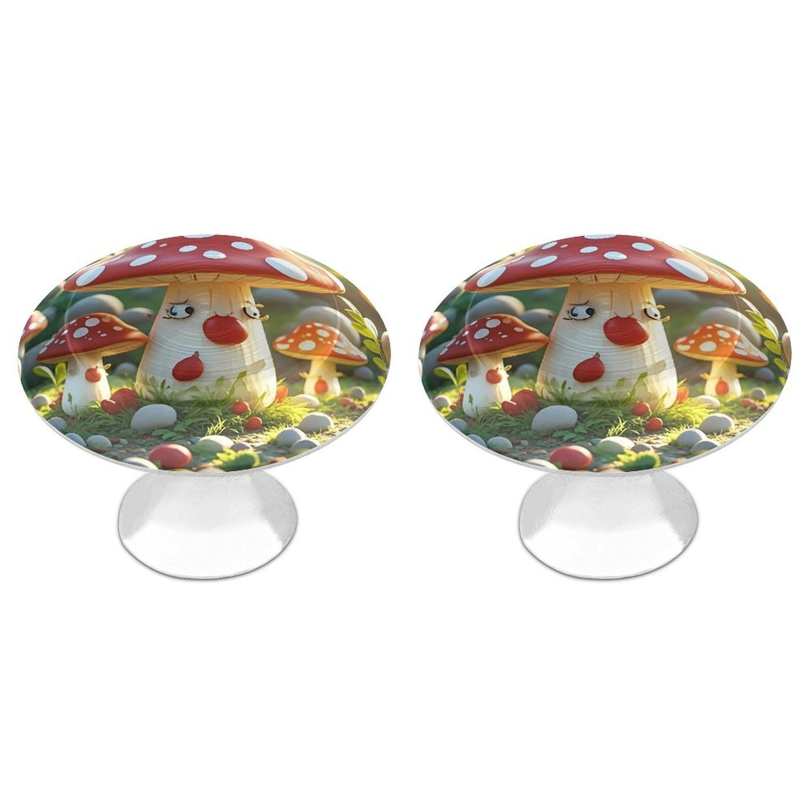 FekiLoot Red Cartoon Mushroom Cabinet Knobs 2 Pack Stainless Steel Round Dresser Drawer Knobs Kitchen Drawer Hardware Dresser Knob Closet Door Pulls Cabinet Handles for Cupboard Drawer Pulls