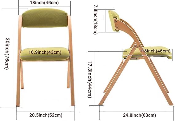 Wood Folding Chair with Backrest,Comfortable Dining Chair Folding Chairs with Padded Seats,Portable Wooden Foldable Chair Home Office Desk Chair Task Chair(2-Pack, Blue)