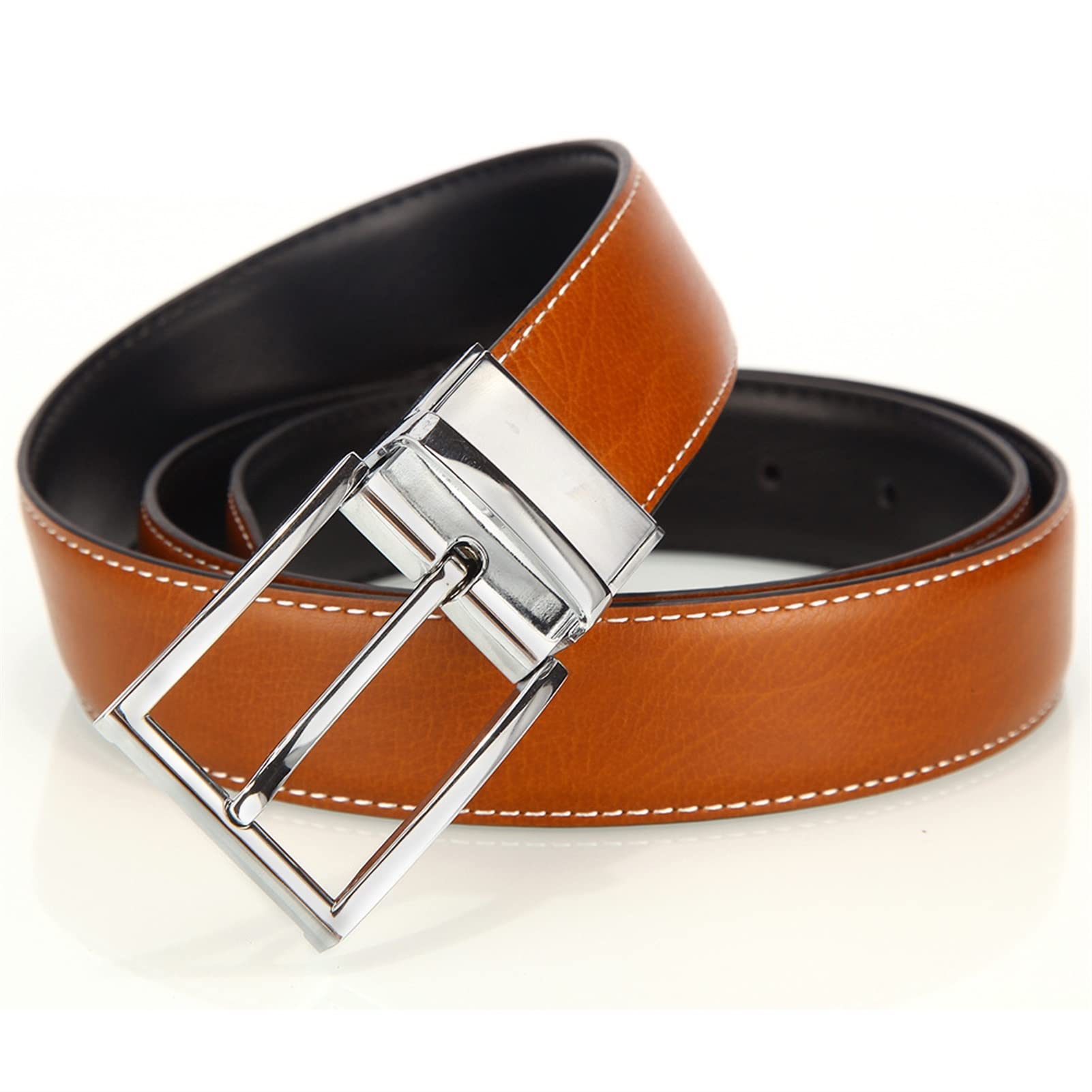 Cinturón ajustable de cuero genuino, Cinturón de cuero for hombre Hebilla de cuero de doble cara Cinturón for hombre Hebilla formal informal ajustable Perfecto for uso diario o deportes al aire libre(