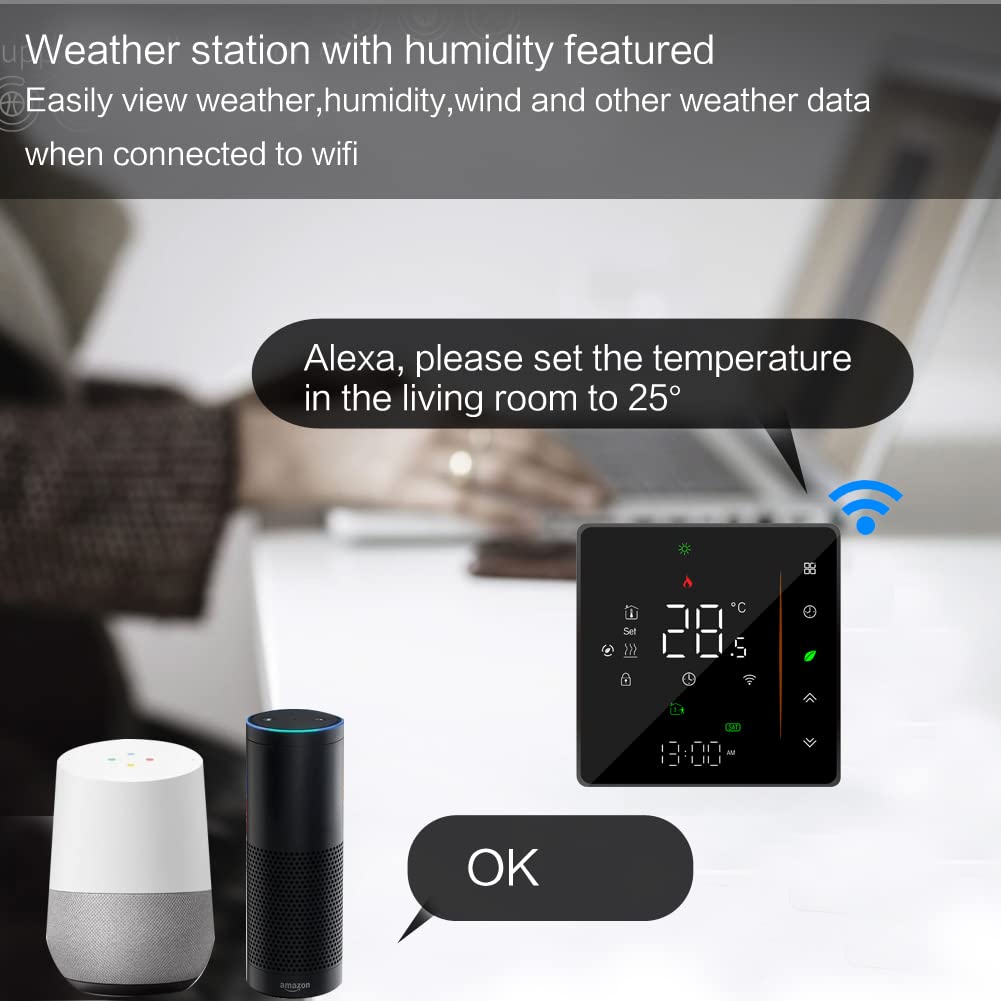 Termostato Smart Wifi Caldaia a gas/acqua Riscaldamento Termostato ambiente Telecomando Regolatore di temperatura programmabile digitale Umidità Tuya Funziona con Amazon Alexa Google Home 95~240VAC
