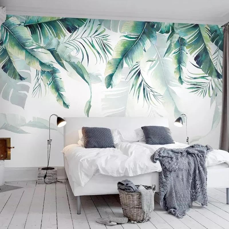 Papier peint mural 3D feuille de plantain en intissé pour salon