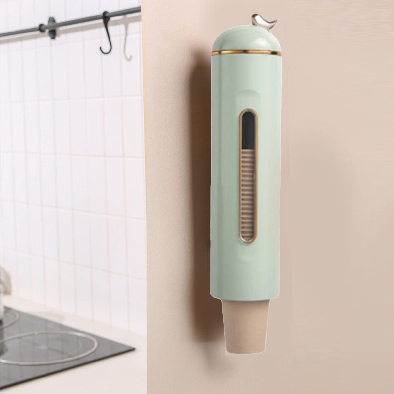 Organizador de Vasos de Papel Desechables, Montaje en Pared, Baño, Vasos de Enjuague Bucal Desechables, Gran Capacidad, Dispensador Automático de Vasos Montado en la Pared (Pasto Verde)