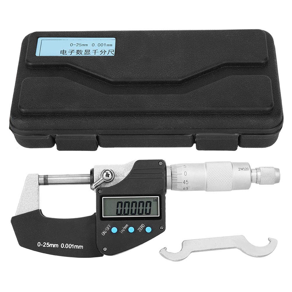 FLEXMAN Digitales Mikrometer, Großer Bildschirm, Metrisch, Imperial, 0,001 mm Genauigkeit, 0–25 mm Bereich, 0,0005 Zoll Auflösung, Mikrometer mit Rückstellfunktion