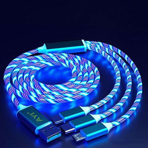 AYI Cable de carga múltiple 3 en 1 Micro USBUSB tipo C PD cable de carga rápida visible LED azul flujo de corriente compatible con todo tipo de