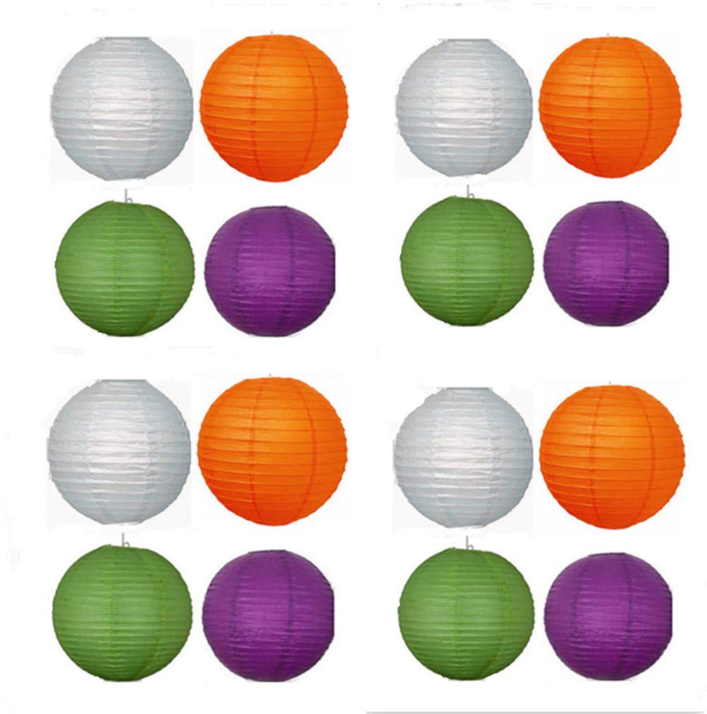 A Liittle Tree -12PCs Mixed New Round Paper Lanterns Lamp Wedding Birthday Party (14", Grey+Orange+Green+Purple)