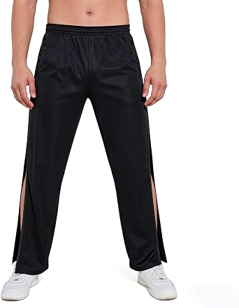 Mens Tear Away Pants Side Zipper Elastic Waisted Comfort Trousers Lightweight Loose Post Surgery Pants